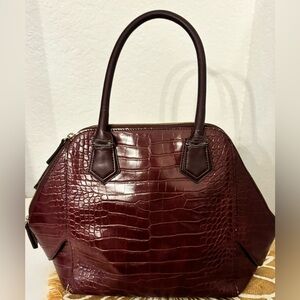 White House Black Market Elegant Burgundy Crocodile-Embossed Handbag